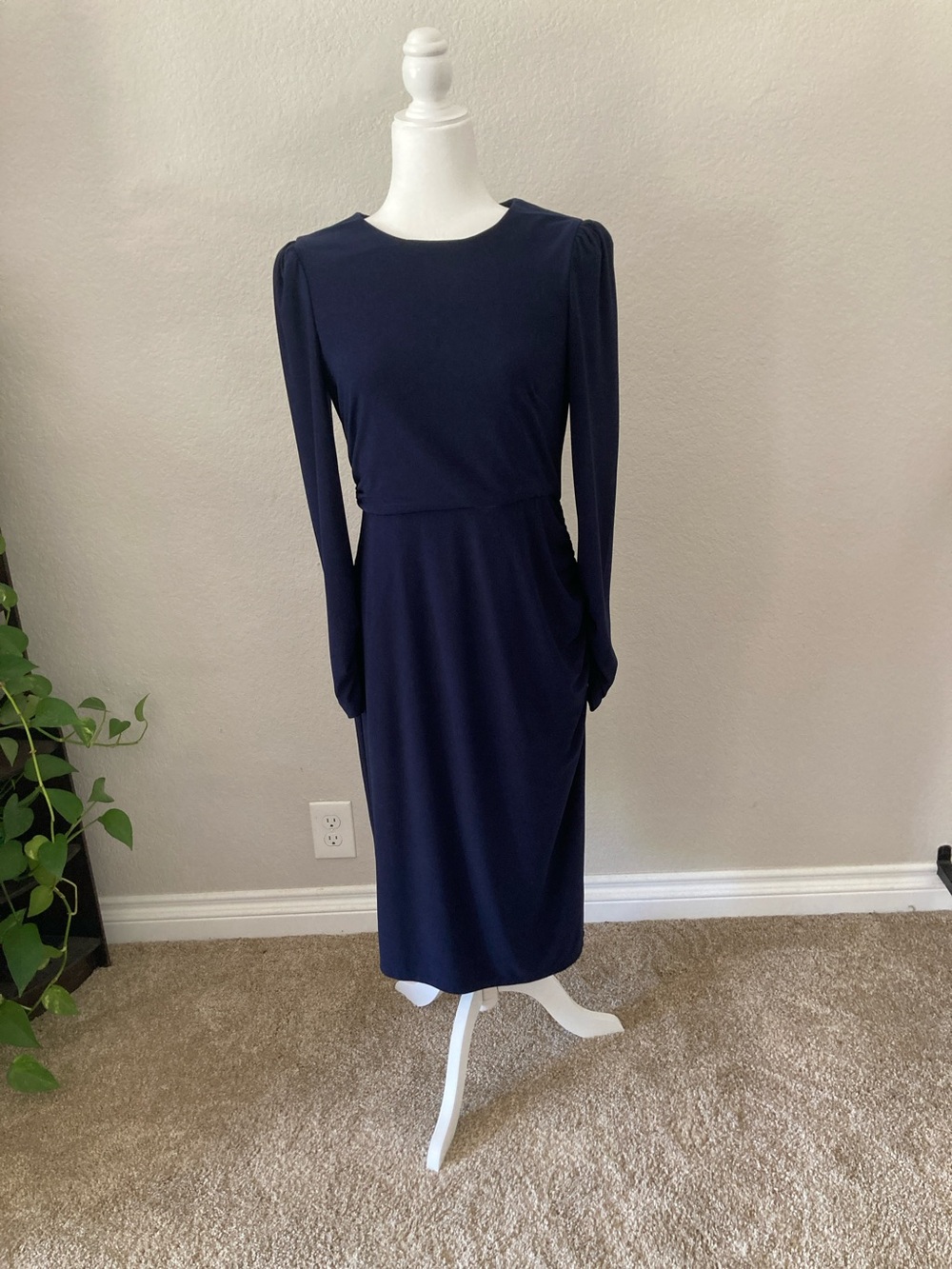 Eliza J Navy Long-Sleeve Midi Dress